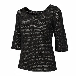 Banana Republic Sz 8 Black Lace Overlay Striped Blouse 3/4 Sleeve Back Zip